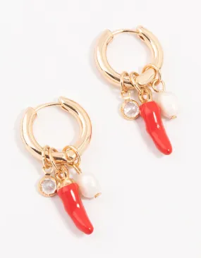 Chilly Cubic Zirconia & Freshwater Pearl Huggie Earrings Rustic Ornament