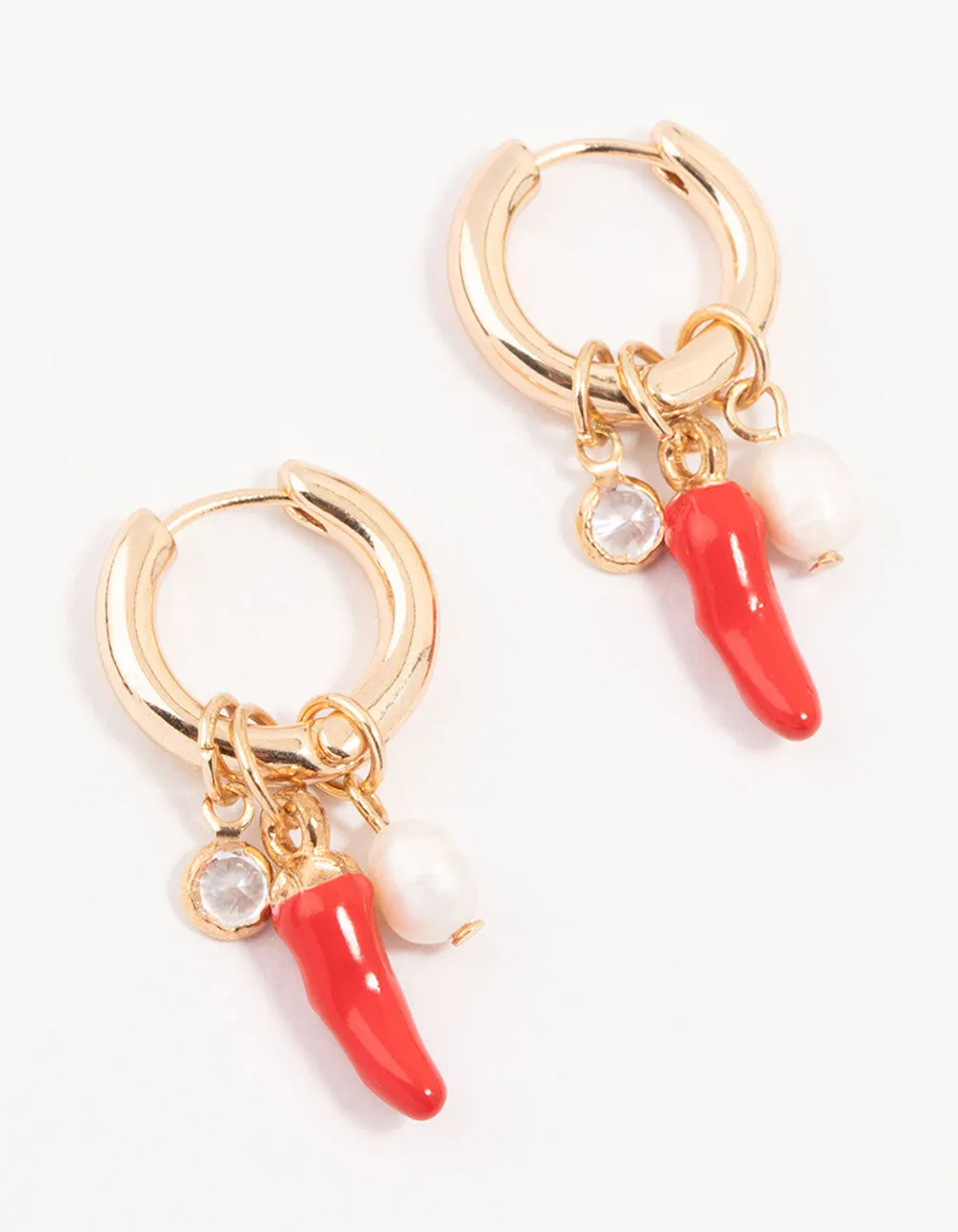 Chilly Cubic Zirconia & Freshwater Pearl Huggie Earrings Rustic Ornament