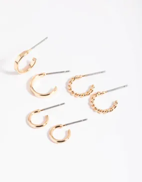 Avant-Garde Trinket Gold Plain & Twisted Hoop Earring Pack