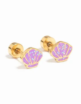 Kids Gold Plated Surgical Steel Shell Flat Back Earrings Unique Feature Neutral Item