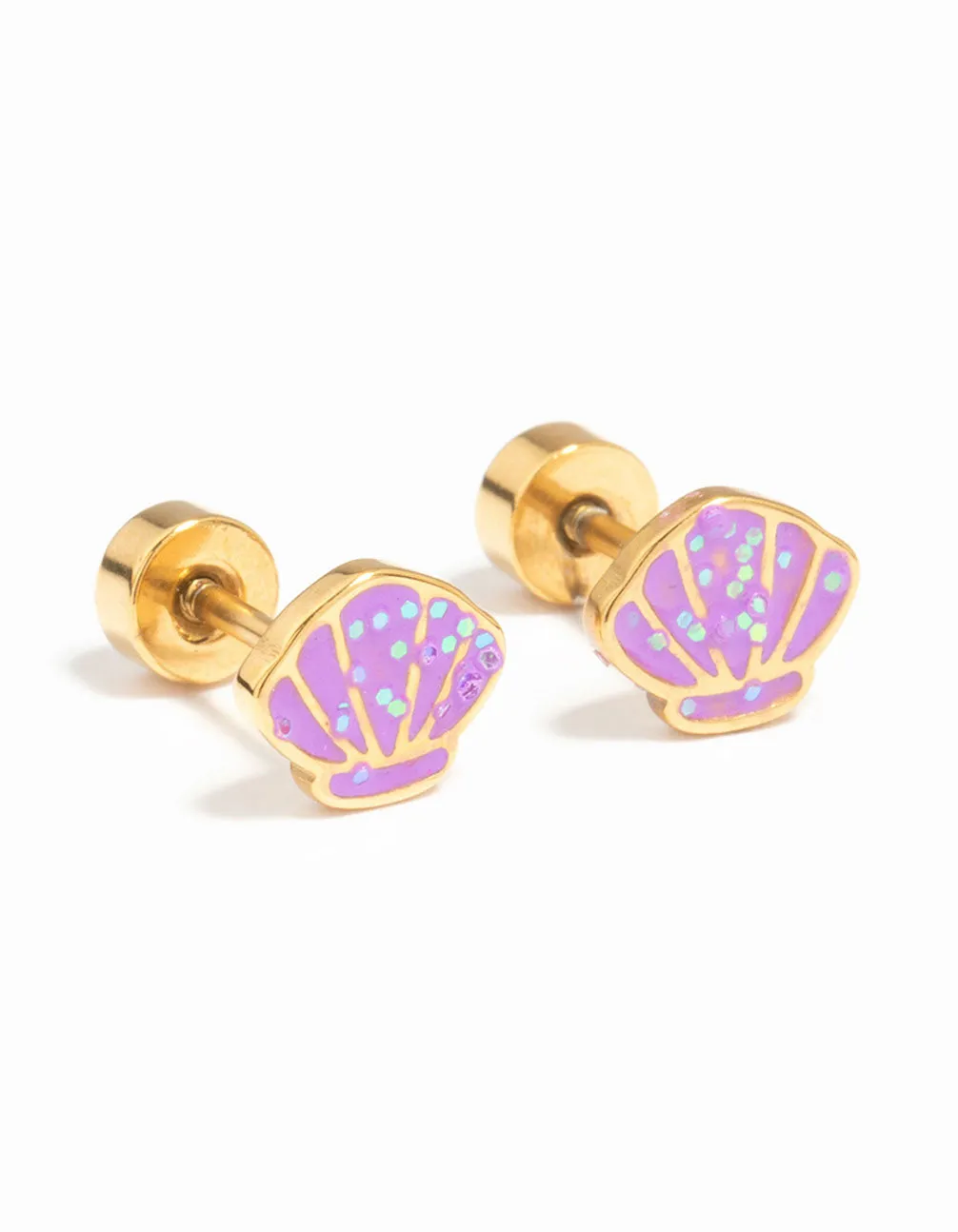 Kids Gold Plated Surgical Steel Shell Flat Back Earrings Attractive Trinket Abstract Adornment