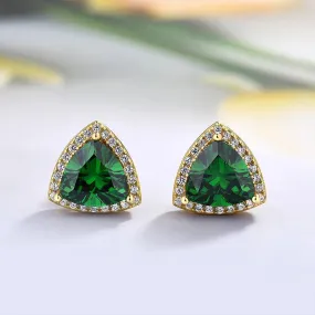 Louily Elegant Yellow Gold Trillion Cut Emerald Green Earrings In Sterling Silver Soft Vibe Cultural Event