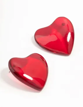 Everyday Accent Dull Adornment Large Red Acrylic Puffy Heart Stud Earrings