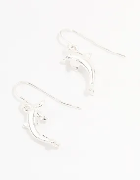 Silver Dolphin Drop Earrings Beach Embellishment