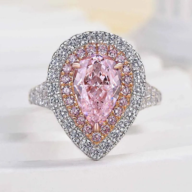 Louily Lovely Split Shank Double Halo Pear Cut Pink Sapphire Engagement Ring In Sterling Silver Glamorous Mood