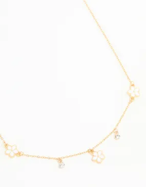 Waterproof Gold Plated Stainless Steel Cubic Zirconia Heart Floral Pendant Necklace Urban Night