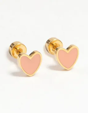 Modernist Jewelry Tiny Ornament Kids Gold Plated Surgical Steel Heart Flat Back Earrings