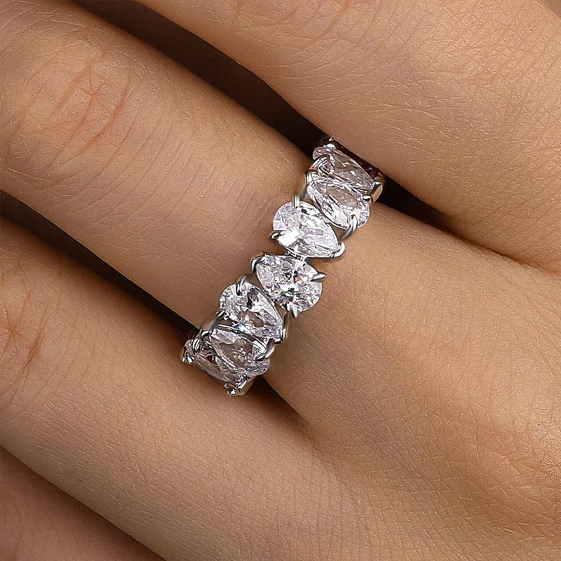 Louily Special Full Pear Cut Women's Wedding Band In Sterling Silver Distinctive Accent Statement Layer