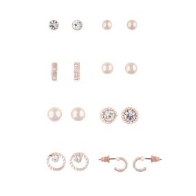 Glossy Accent Rose Gold Stud Earring 8-Pack