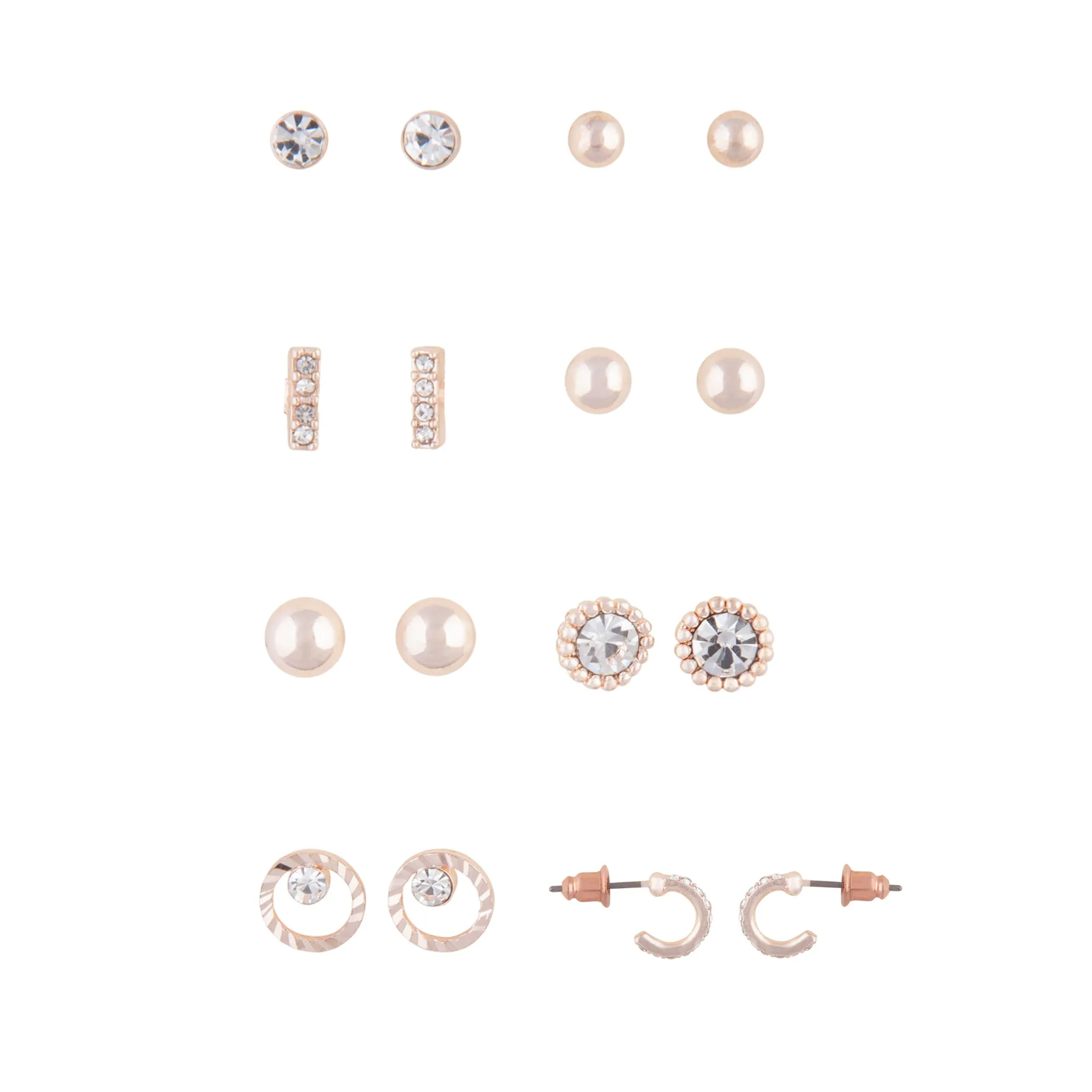 Glossy Accent Rose Gold Stud Earring 8-Pack