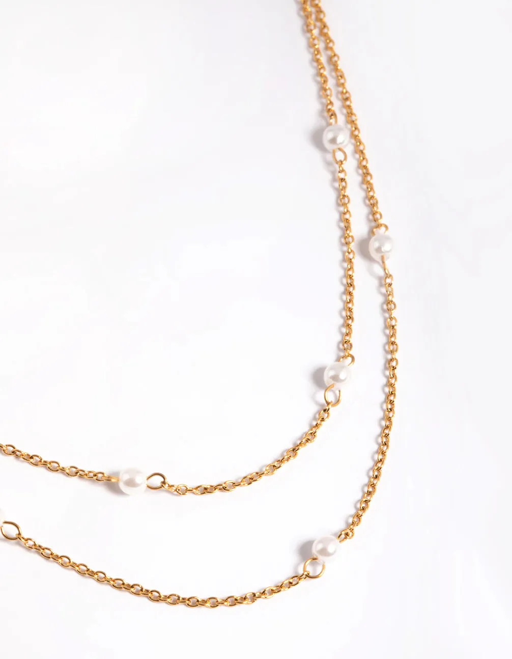 Waterproof Gold Plated Stainless Steel Dainty Freshwater Pearl Double Layer Necklace Elegant Style