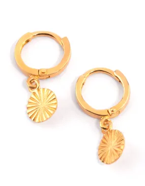 Gold Plated Sterling Silver Etched Huggie Hoop Earrings Star-Shaped Adornment Minimalist Piece