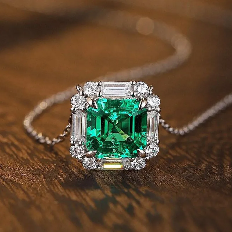 Layered Combo Louily Asscher Cut Green Necklace In Sterling Silver