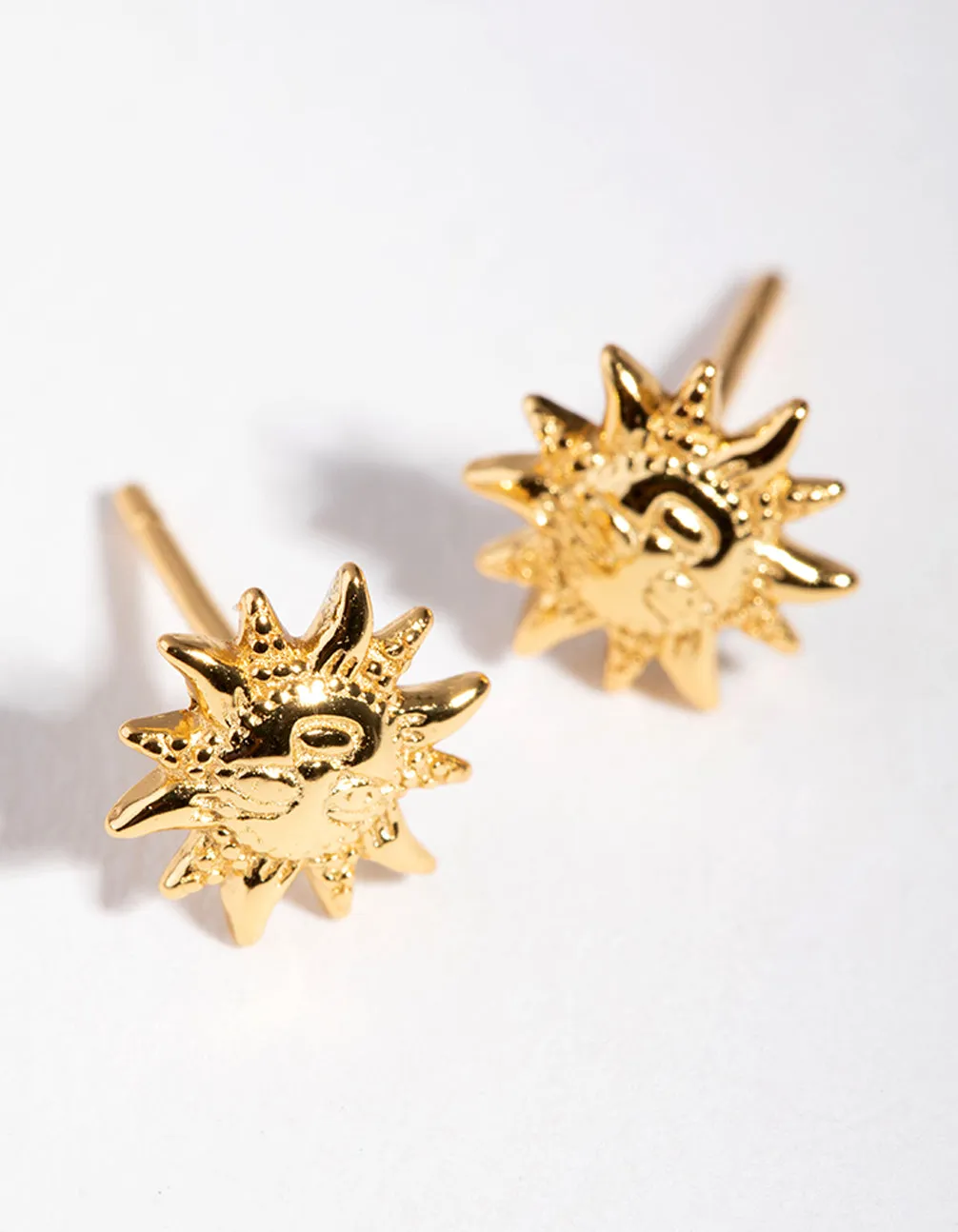 Oversized Item Glossy Accent Gold Plated Sterling Silver Boho Sun Stud Earrings