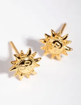 Gold Plated Sterling Silver Boho Sun Stud Earrings Summer Trinket