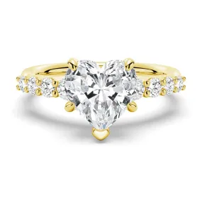 Classic Shared Prong Heart Shaped Moissanite Engagement Ring Matte Look
