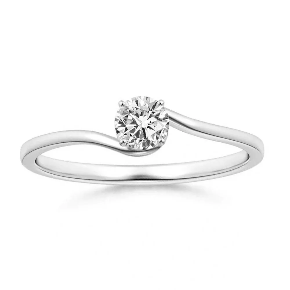 Classic Solitaire Round Lab Grown Diamond Twist Promise Ring Simple Piece Fresh Gift