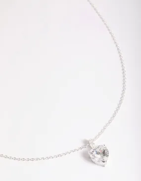 Sterling Silver Cubic Zirconia Heart Necklace Trendy Style