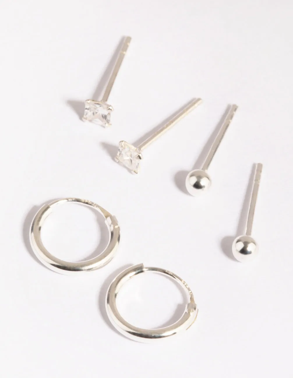 Sterling Silver Diamante Stud & Hoop Earring Pack Sparkling Appearance