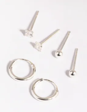 Sterling Silver Diamante Stud & Hoop Earring Pack Sparkling Appearance
