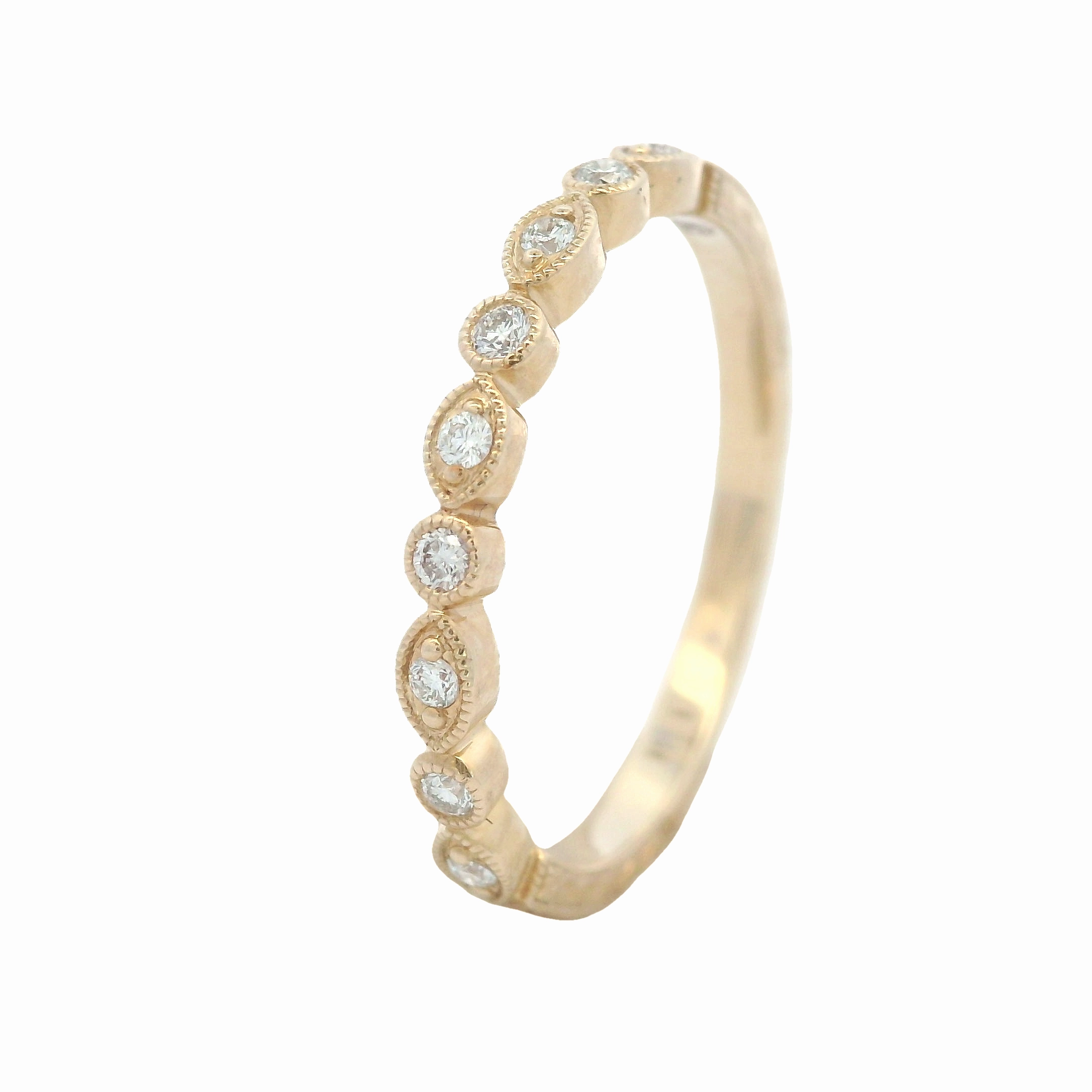 Chic Gift 14 Karat Yellow Gold Engraved Diamond Stackable Ring