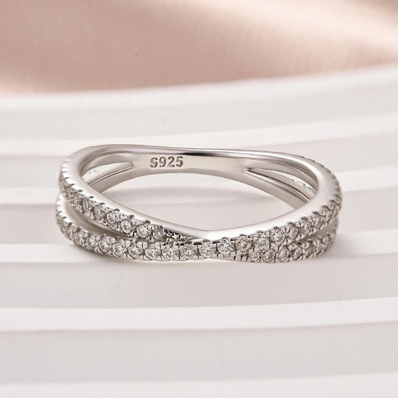 Louily Moissanite 2.0 Ct X Criss Cross Wedding Band Holiday Party Stunning Piece