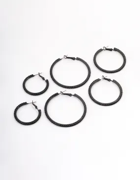 Daily Piece Sparkling Selection Coated Black Mixed Size Diamante Hoop Earrings