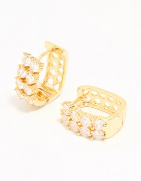 Decorative Finish Gold Plated Cubic Zirconia Medium Oval Hoop Earrings