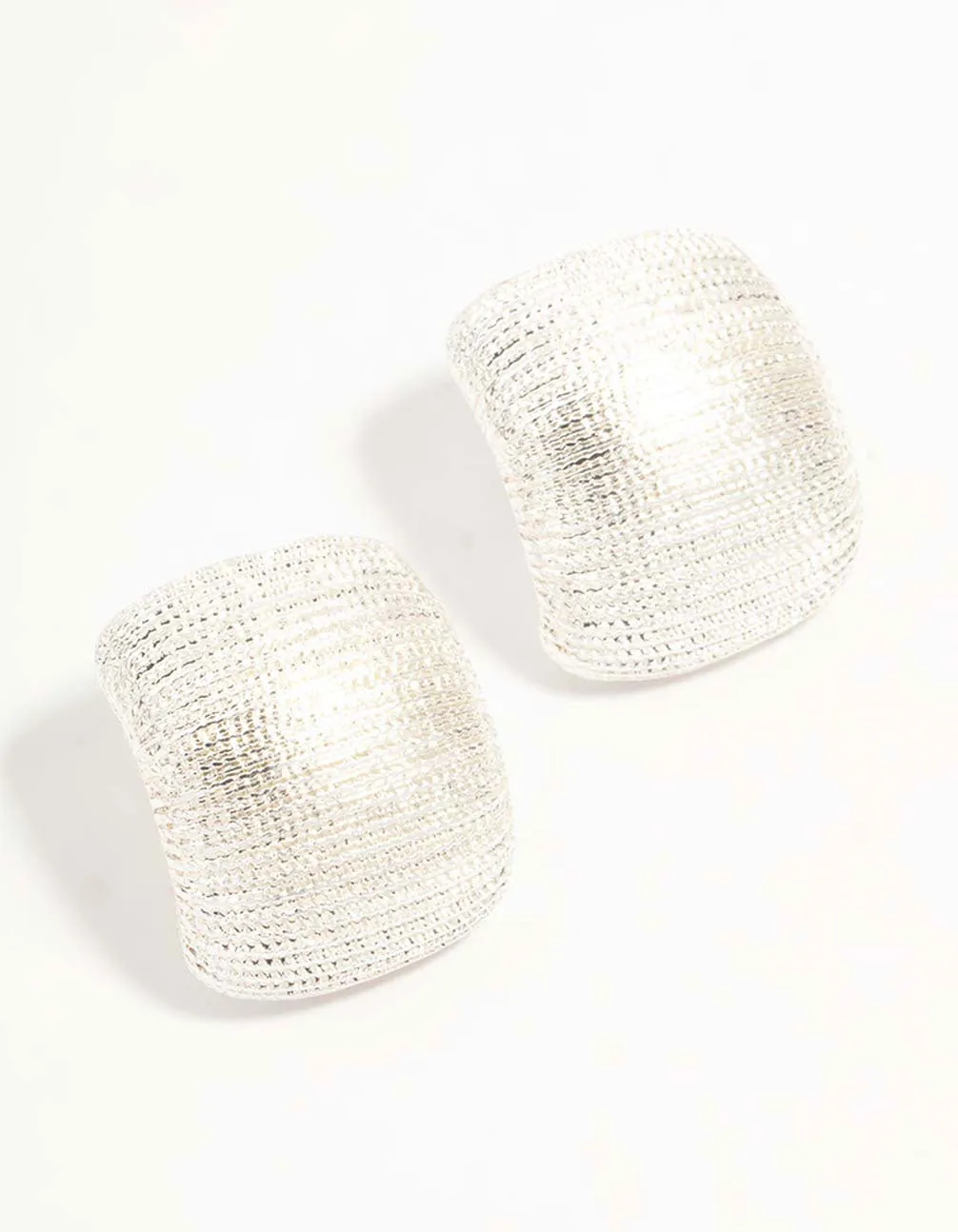 Sparkling Accent Festive Embellishment Silver Curved Textured Stud Earrings