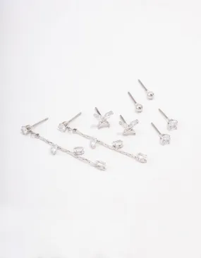 Silver Cubic Zirconia Butterfly & Petal Earring 4-Pack Tiny Embellishment Wedding Trinket