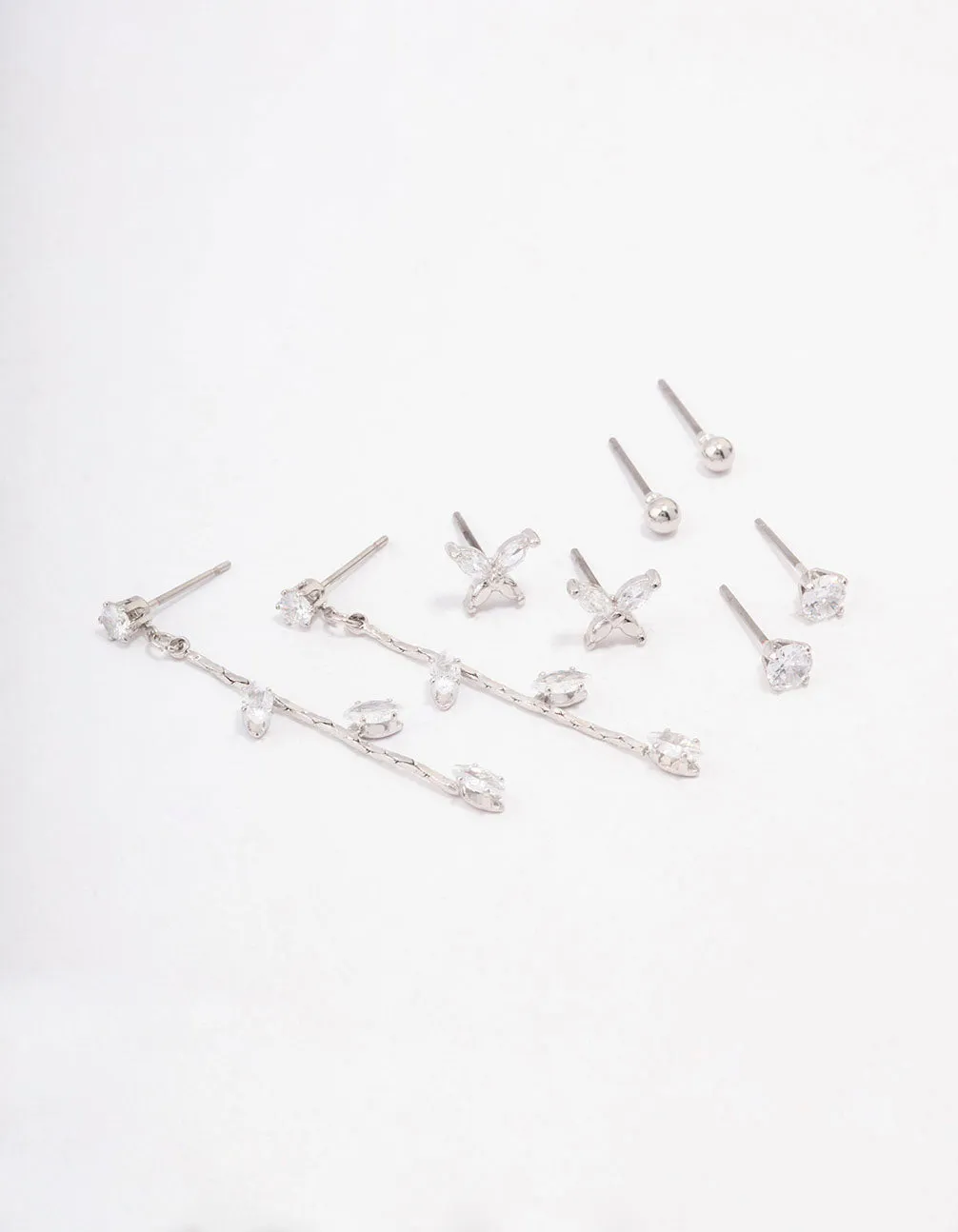 Silver Cubic Zirconia Butterfly & Petal Earring 4-Pack Tiny Embellishment Wedding Trinket