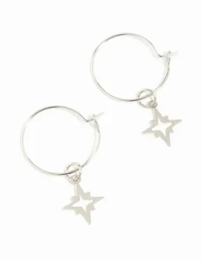 Gunmetal Star Hoop Earrings Stylish Adornment Delicate Detail
