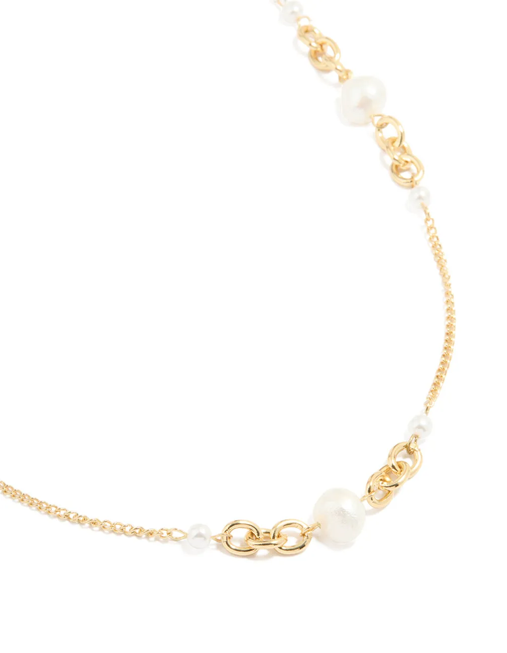 Daily Essential Corporate Style Gold Plated Freshwater Pearl & Mini Link Necklace