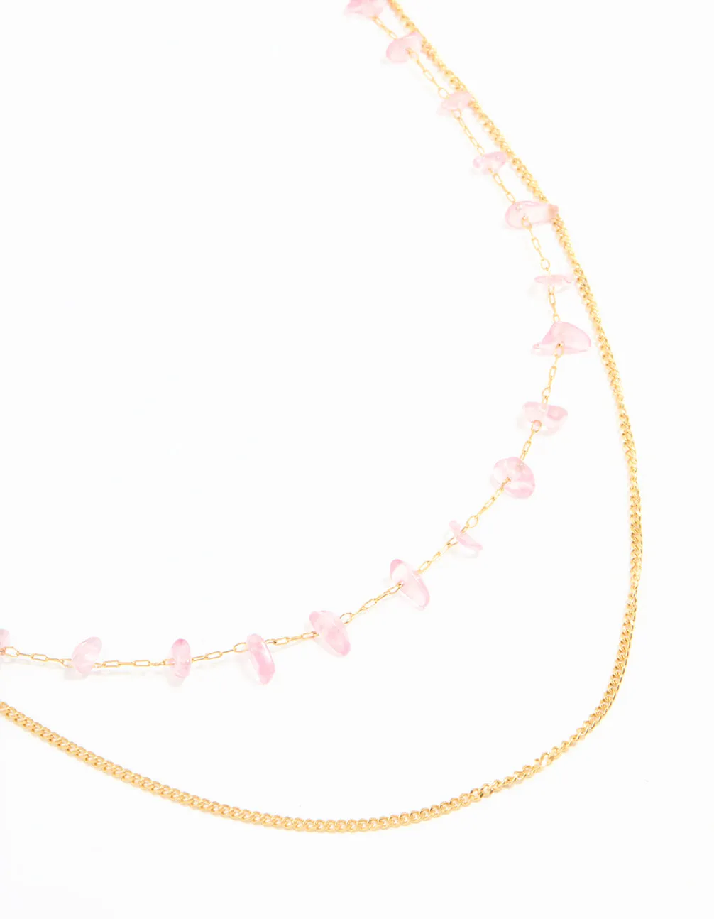 Fall Item for meditation Waterproof Gold Plated Stainless Steel Pink Semiprecious Stone & Chain Layered Necklace