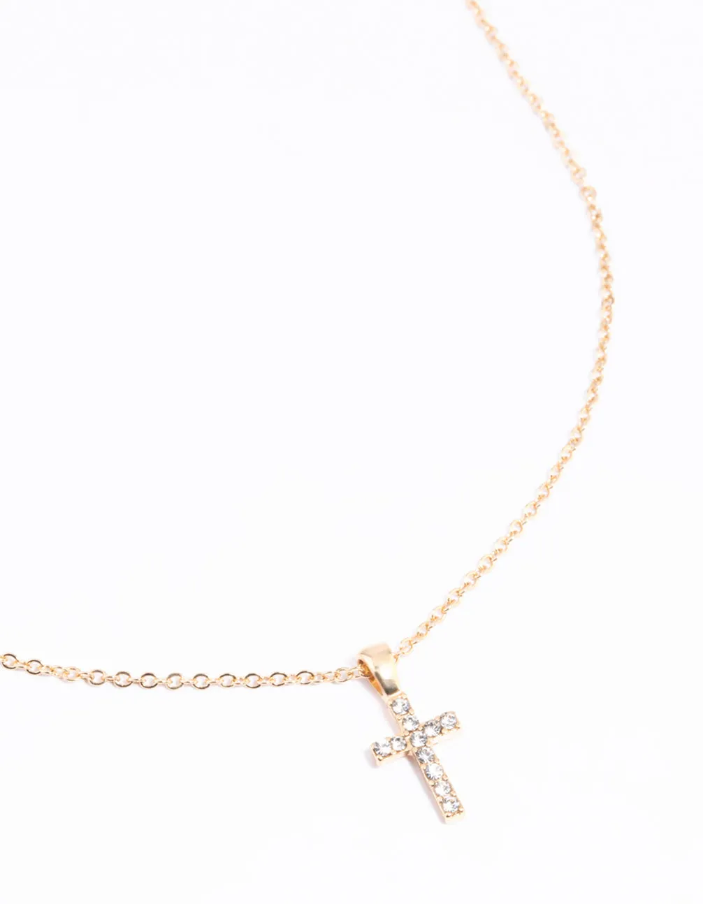 Gold Diamante Cross Necklace For Religion Romantic Mood