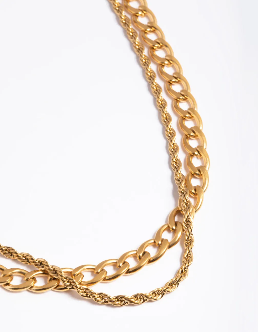 Durable Ornament Waterproof Gold Plated Stainless Steel Twist Chain Double Layer Necklace