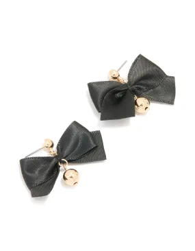 Gold Black Fabric Bow Ball Drop Earrings Safe Essential