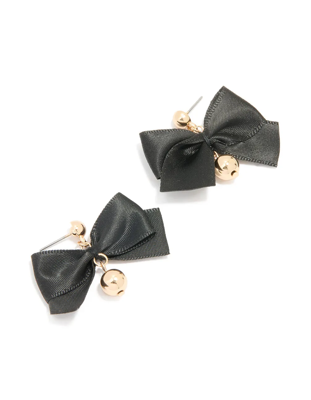 Gold Black Fabric Bow Ball Drop Earrings Safe Essential