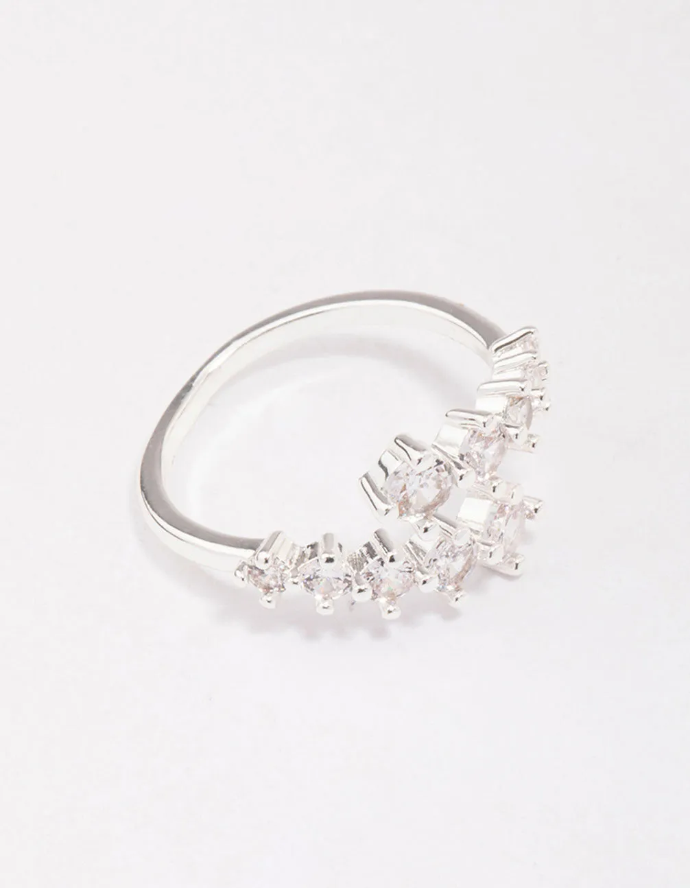 Silver Plated Graduating Cubic Zirconia Wrap Ring Luxury Art