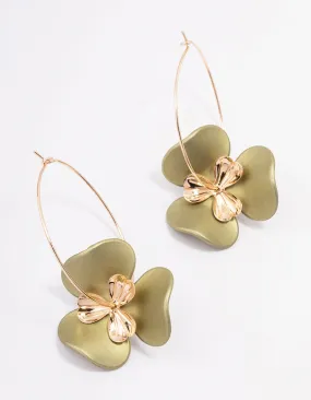Gold Large Flower Wire Hoop Earrings Minimalist Aesthetic