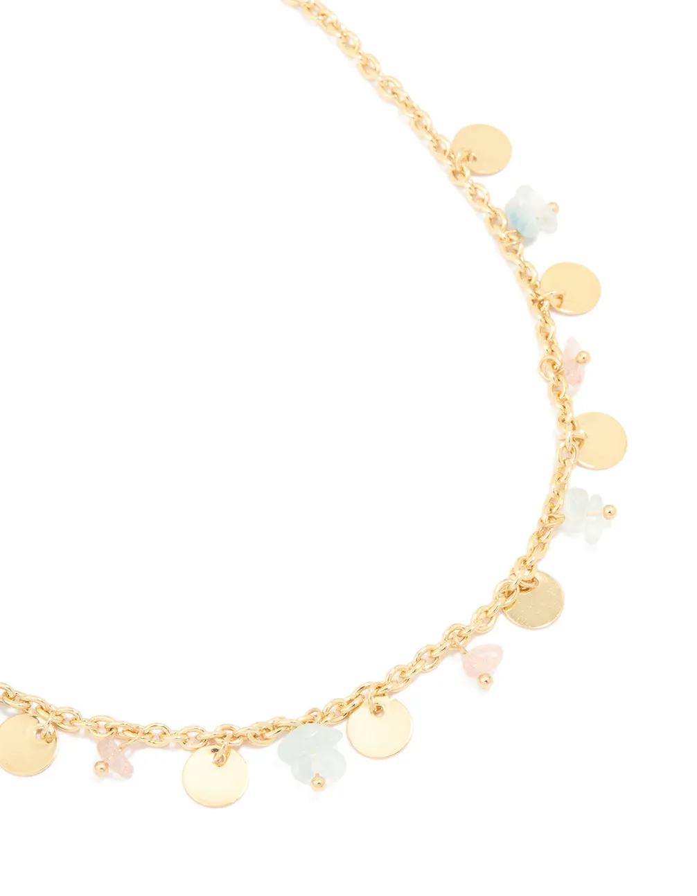 Gold Plated Multicoloured Semi Precious Stone Disc & Droplet Necklace Holiday Pearl Accessory Best Friend