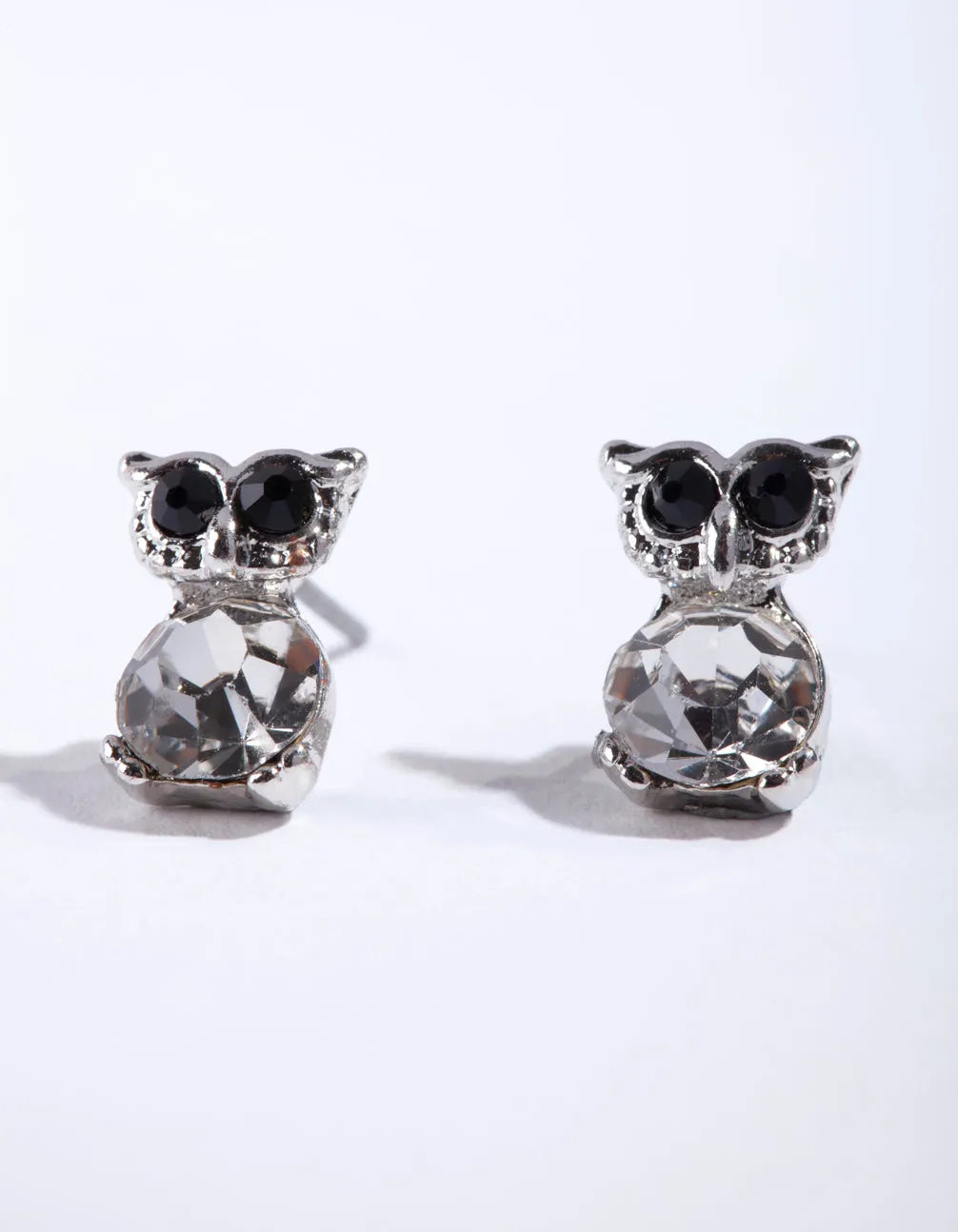 Vintage-Inspired Accent Summer Embellishment Silver Diamante Owl Stud Earrings