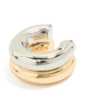 Futuristic Ornament Pretty Finish Mixed Metal Layered Ear Cuff