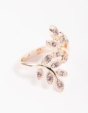 Fashion Piece Heavy Duty Rose Gold Floral Leaf Wrap Ring