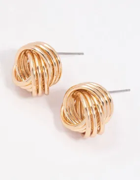 Gold Triple Strand Knotted Stud Earrings Modernist Ornament Modernist Item