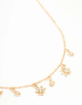 Timeless Style Gold Flower Diamante Droplet Necklace