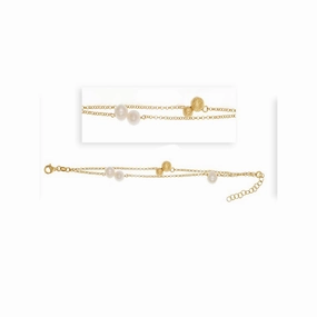 Gift For Him Luxury Gift Sterling Silver Gold Plated Freshwater Pearl and Gold Bead Station Bracelet