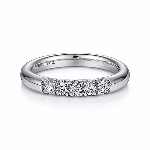 Impeccable Detail Inspired Accent 14K White Gold 5 Stone French Pave Diamond Wedding Band