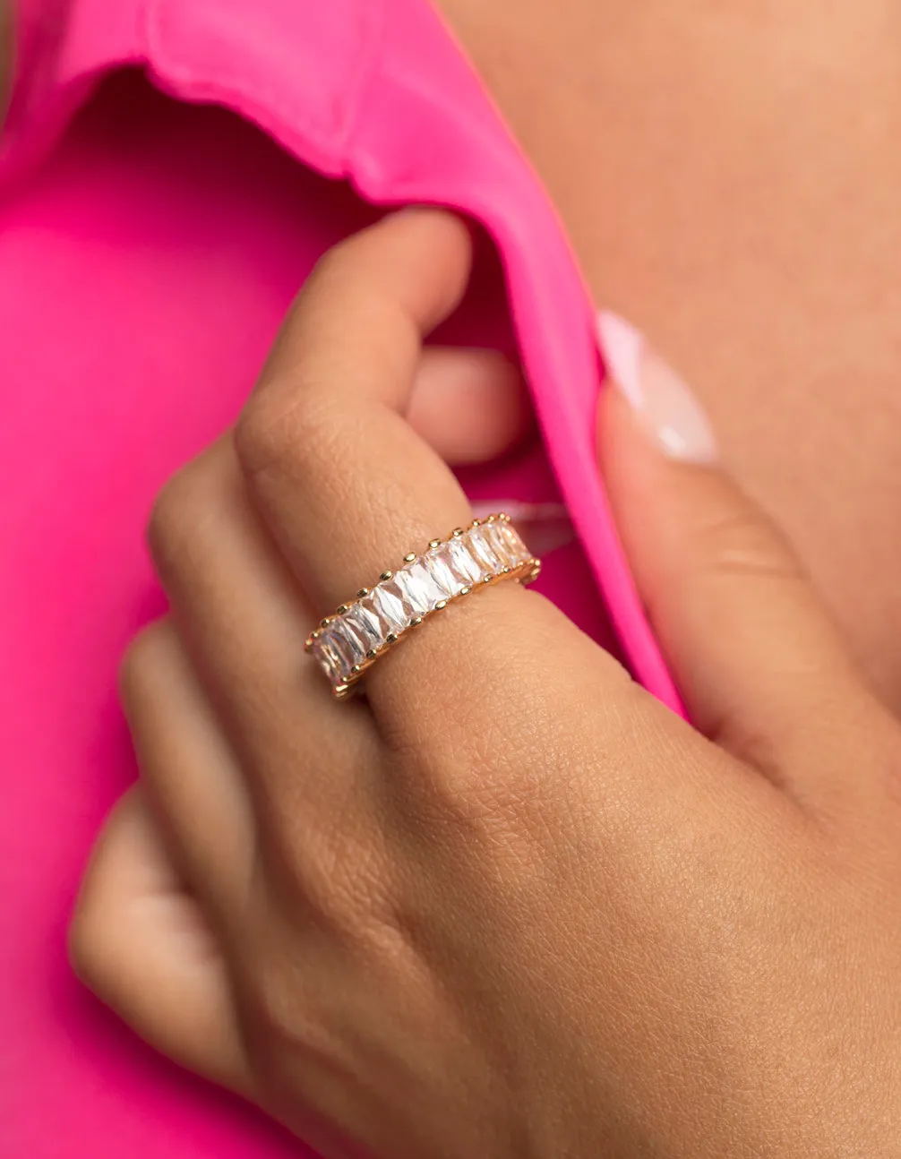 Beautiful Embellishment Premium Craft Gold Cubic Zirconia Baguette Ring