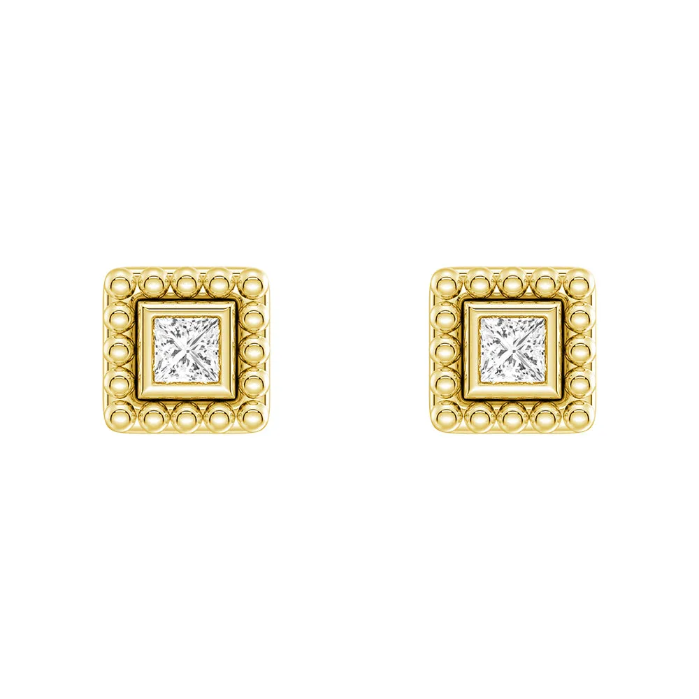 Convertible 2 in 1 Beaded Jacket Stud Earrings with Princess Cut Lab Diamond Ornate Aesthetic Stunning Product